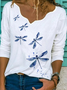 White Printed V Neck Casual Long Sleeve Shift Top