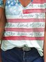 Flag Short Sleeve Printed Cotton-blend  V neck  Holiday Summer  Multicolor Top