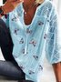3/4 Sleeve Floral Cotton-Blend Top