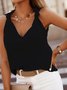 Vintage Tied Detail Sleeveless Solid V Neck Casual Vest Top
