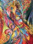 Multicolor V Neck Printed Long Sleeve Casual Shift Top