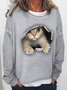 3D Cat Graphic Long Sleeve Sweatshirt