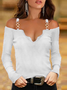 Plain Casual Cold Shoulder T-shirt