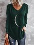 Black Moon Printed V Neck Casual Long Sleeve Shift Top