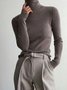 Khaki Basic Casual Turtleneck Knitted Long Sleeve Sweater