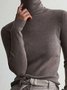 Khaki Basic Casual Turtleneck Knitted Long Sleeve Sweater
