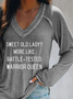 Letter Long Sleeve V-neck Casual T-shirt