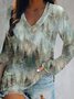 Casual Long Sleeve V Neck Printed Top T-shirt