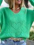 Plain Casual V neck Green Sweater
