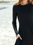 Casual Loosen Crew Neck Jersey A-Line Long Sleeve Midi Dress