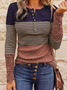 Color Block Lace Patchwork Casual V Neck Tops