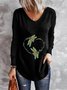 Casual Long Sleeve V Neck Printed Top T-shirt