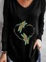 Casual Long Sleeve V Neck Printed Top T-shirt