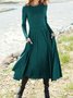 Casual Loosen Crew Neck Jersey A-Line Long Sleeve Midi Dress