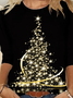 Christmas Tree Print Crew Neck T-shirt Holiday Xmas Jersey Micro-Elasticity Loose Long Sleeve T-shirt
