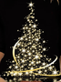 Christmas Tree Print Crew Neck T-shirt Holiday Xmas Jersey Micro-Elasticity Loose Long Sleeve T-shirt