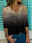 Casual Long Sleeve V Neck Plus Size Printed Tops T-shirts