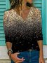 Casual Long Sleeve V Neck Plus Size Printed Tops T-shirts