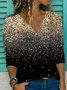 Casual Long Sleeve V Neck Plus Size Printed Tops T-shirts