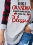 Letters Plaid Printed Long Sleeves Crew Neck Casual Top