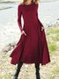 Casual Loosen Crew Neck Jersey A-Line Long Sleeve Midi Dress