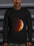 3D Digital Printing Red Moon Men's Casual Loose Long Sleeve T-shirt