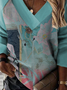 Painted Floral Loosen Pastoral Cotton Blends Casual Long Sleeve T-shirt