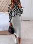 Casual Leopard Crew Neck Long sleeve Two Piece Sets