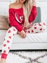 Plus Size Casual Heart Long Sleeve Loosen Two Piece Sets