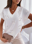 Heart Print Valentine's Day V Neck Fit Tunic Daily Casual Jersey Short Sleeve T-shirt