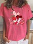 Valentine's Day Gnome Print Crew Neck Short Sleeve T-Shirt
