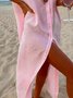 Plus Size Casual Solid Lapel Long Sleeve Loosen Dresses