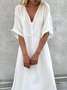 Plus Size Casual Solid V neck Cotton Loosen Short sleeve Dresses