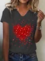 Love Logo V Neck Heart Print Casual Valentine's Day Jersey Loosen Short Sleeve Shirt & Top