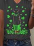 St. Patrick's Day Clover Printed V Neck Short Sleeve T-Shirt