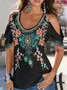 Boho V neck Printed Short Sleeve Shirt & Top