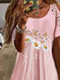 Floral Butterfly Printed Vacation Loosen Scoop Neckline Short Sleeve T-Shirt