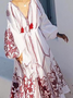 Loosen Boho Tribal Geometric Floral V Neck Raglan Sleeve Long sleeve Woven Dress