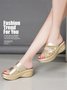 Glitter Shiny Panel Platform Heel Sandals