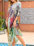Women Casual 3/4 Sleeve Round Neck Floral Print Maxi Dress