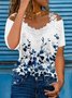 Casual Floral Short Sleeve V Neck Printed Top T-shirt