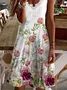 Vacation Romantic Floral Printed Casual Loosen V Neck Midi Sleeveless Knitting Dress