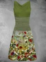 A-Line Casual Sleeveless Floral Knitting Dress