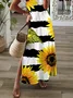 Casual Sunflower Short Sleeve V Neck Printed Dress