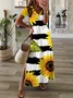 Casual Sunflower Short Sleeve V Neck Printed Dress