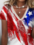 Flag Star Striped Printed Casual Loosen V Neck Short Sleeve Independence Day T-Shirt With America Flag