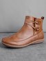 zolucky Vintage Women Casual Braided Strap Breathable Lether PU Flat Heel Classic Boots