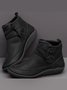 zolucky Vintage Women Casual Braided Strap Breathable Lether PU Flat Heel Classic Boots