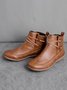 zolucky Vintage Women Casual Braided Strap Breathable Lether PU Flat Heel Classic Boots