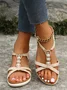 Pearl Beaded Thin Strap Cross Bohemian Casual Sandals